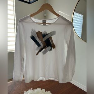 Chicos Long-Sleeve Graphic Design Tee, Size M